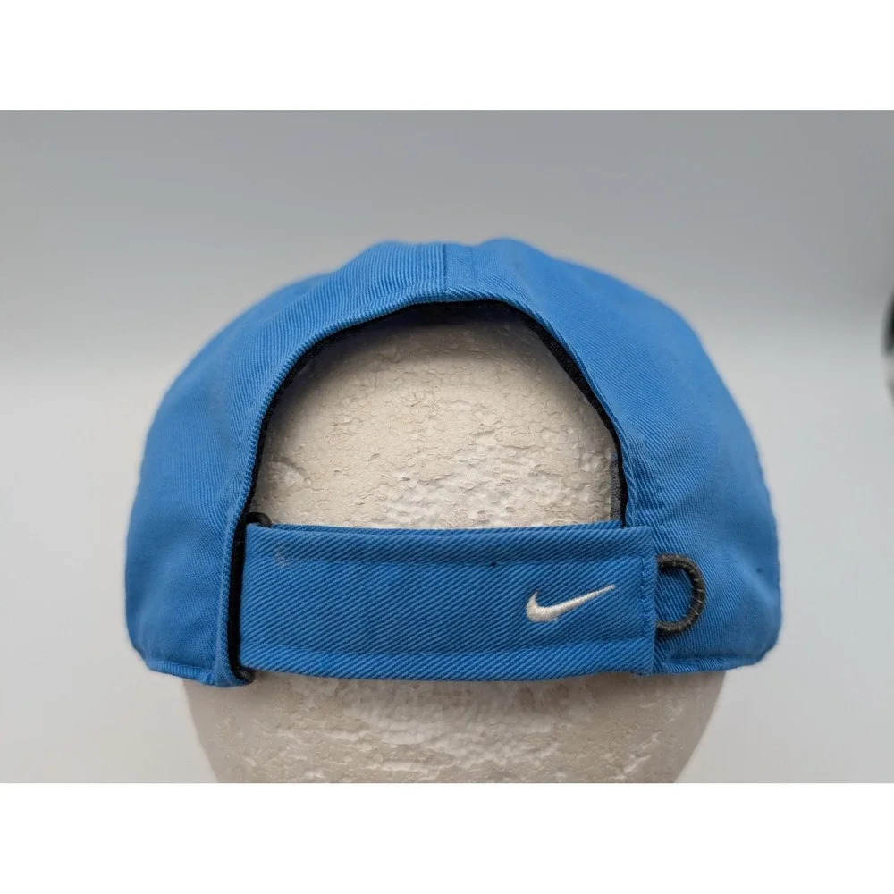 Nike FIT Blue Adjustable Baseball Hat Swoosh Logo Hook Loop Strap Mens Hat
